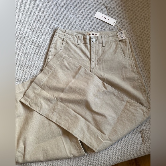 NEW AMO Edith Wide Leg Trouser Pumice Khaki Tan Size 26 US XS NWT - Picture 5 of 7